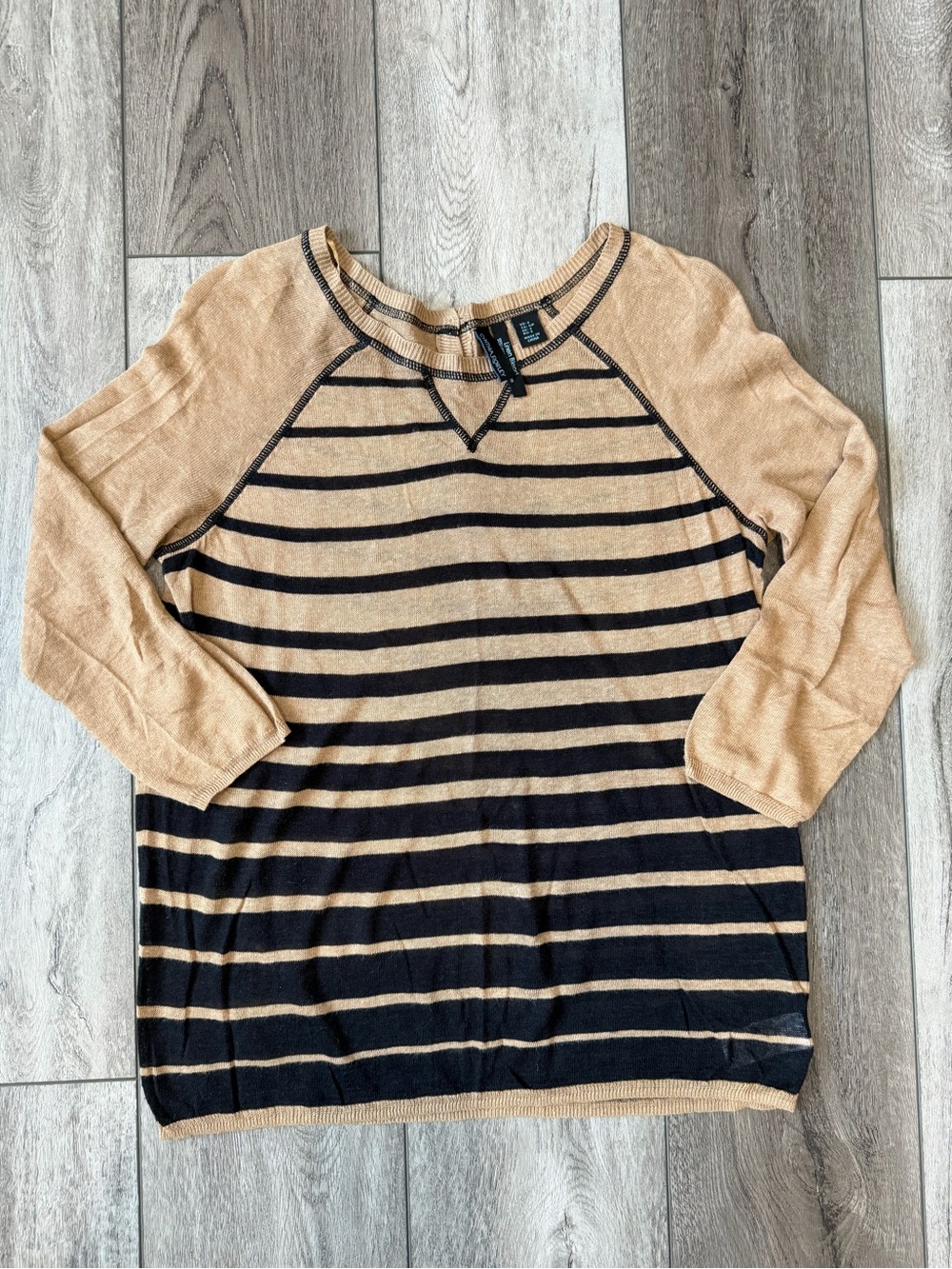Cynthia Rowley- Lightweight Linen Blend Tan and Black Striped Top (S)